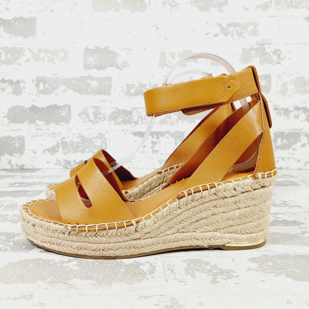 New Franco Sarto Callia Cuoio Leather Espadrille Wedge Heels D718